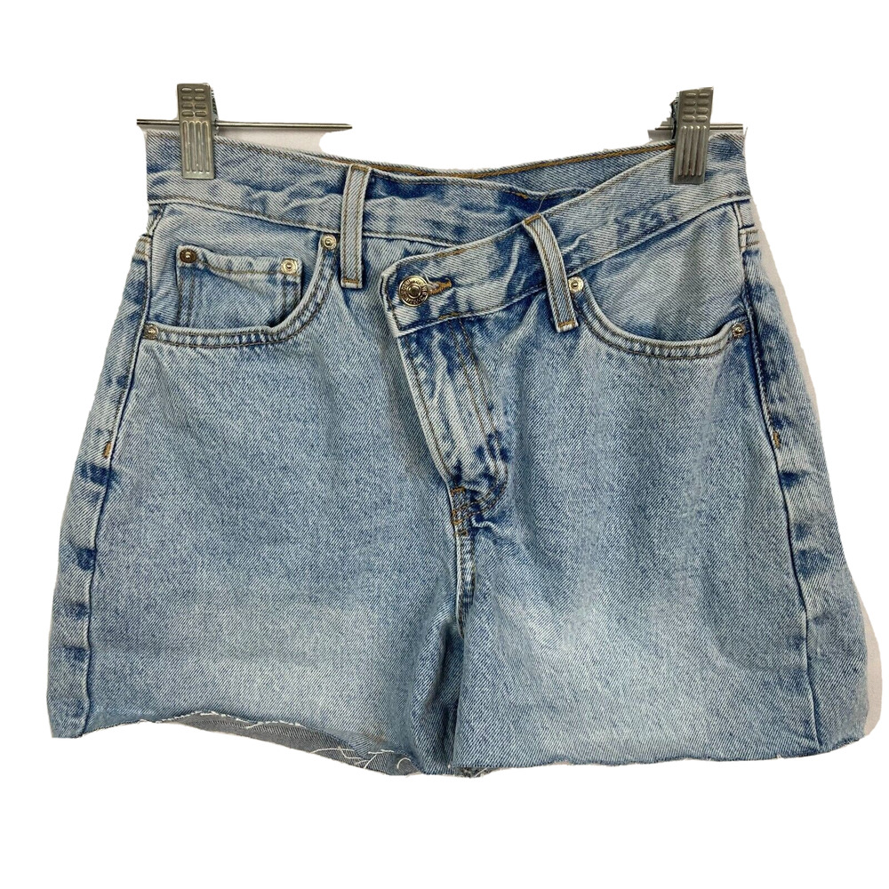 Forever 21 Shorts Womens Sz 24W Denim Blue Cut Off Criss Cross Front Cotton‎